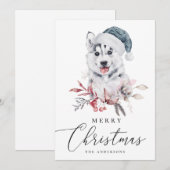 Vrolijk kerstfeest. Waterverf husky. Schuif Feestdagenkaart (Voorkant / Achterkant)