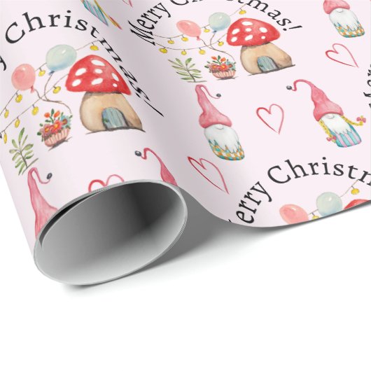 Vrolijk kerstfeest Waterverf kabouters en paddenst Cadeaupapier (Rol Hoek)