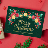 Vrolijk Kerstfeest Waterverf Kardinaal Birds Green Folie Feestdagenkaart