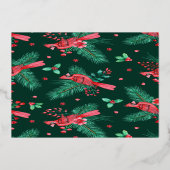 Vrolijk Kerstfeest Waterverf Kardinaal Birds Green Folie Feestdagenkaart (Achterkant)