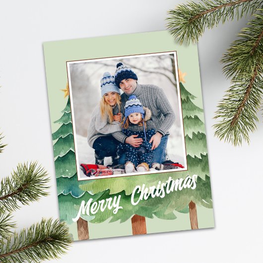 Vrolijk kerstfeest Waterverf kerstbomen Feestdagenkaart