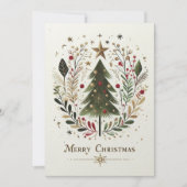Vrolijk Kerstfeest Waterverf Kerstboom Familie Feestdagenkaart (Voorkant)
