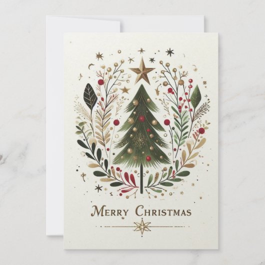 Vrolijk Kerstfeest Waterverf Kerstboom Familie Feestdagenkaart (Voorkant)