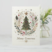 Vrolijk Kerstfeest Waterverf Kerstboom Familie Feestdagenkaart (Staand voorkant)