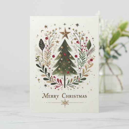 Vrolijk Kerstfeest Waterverf Kerstboom Familie Feestdagenkaart (Staand voorkant)