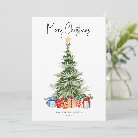 Vrolijk kerstfeest Waterverf kerstboom Kaart (Staand voorkant)