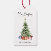 Vrolijk kerstfeest Waterverf kerstboom Kaart Cadeaulabel (Voorkant)