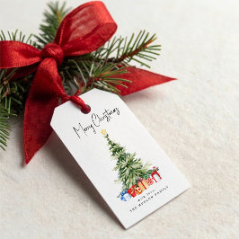 Vrolijk kerstfeest Waterverf kerstboom Kaart Cadeaulabel