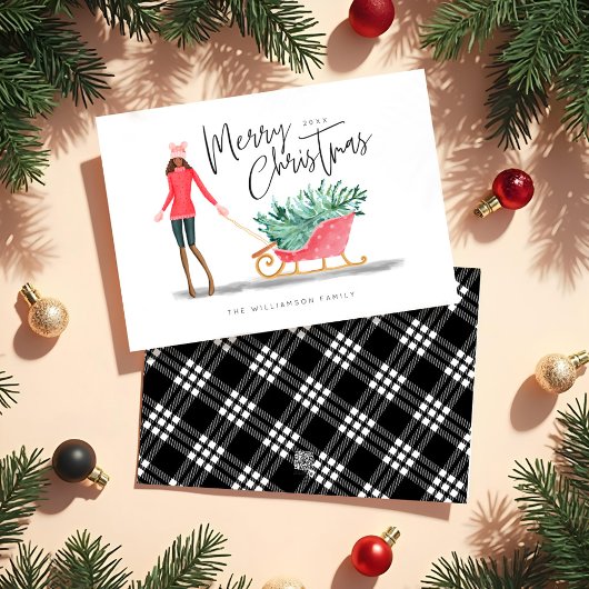 Vrolijk Kerstfeest Waterverf Kerstmeisje Sleigh Feestdagenkaart