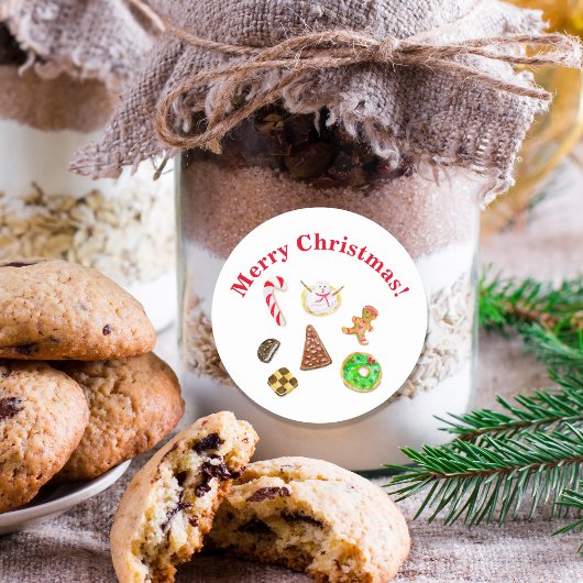 Vrolijk kerstfeest Waterverf Koekjes Ronde Sticker