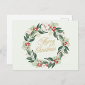 Vrolijk kerstfeest Waterverf met Berries Feestdagenkaart (Voorkant / Achterkant)