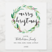 Vrolijk kerstfeest Waterverf met feestdag Wijn Etiket (Enkel label)