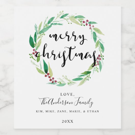 Vrolijk kerstfeest Waterverf met feestdag Wijn Etiket (Enkel label)