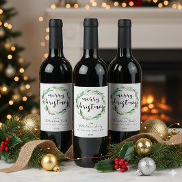 Vrolijk kerstfeest Waterverf met feestdag Wijn Etiket