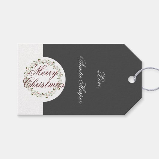 Vrolijk kerstfeest waterverf met zwarte houtskool cadeaulabel (Voorkant (Horizontaal))