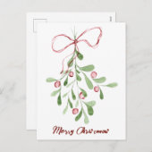Vrolijk kerstfeest Waterverf Mistletoe Feestdagenkaart (Voorkant / Achterkant)