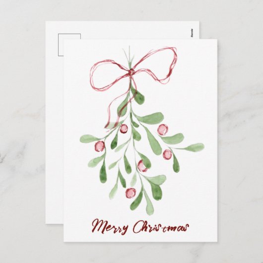 Vrolijk kerstfeest Waterverf Mistletoe Feestdagenkaart (Voorkant / Achterkant)