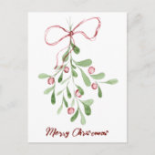 Vrolijk kerstfeest Waterverf Mistletoe Feestdagenkaart (Voorkant)