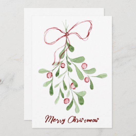 Vrolijk kerstfeest Waterverf Mistletoe Feestdagenkaart (Voorkant / Achterkant)