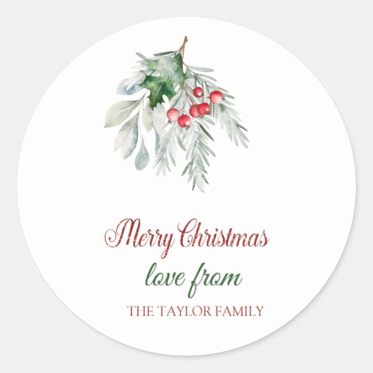 Vrolijk kerstfeest, Waterverf Mistletoe Ronde Sticker (Voorkant)