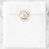 Vrolijk kerstfeest | Waterverf Monogram Wreath Ronde Sticker (Tas)