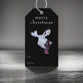 Vrolijk Kerstfeest Waterverf Moose Modern Zwart Cadeaulabel
