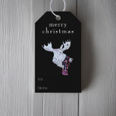 Vrolijk Kerstfeest Waterverf Moose Modern Zwart Cadeaulabel