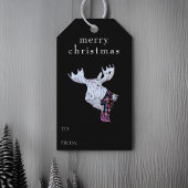 Vrolijk Kerstfeest Waterverf Moose Modern Zwart Cadeaulabel
