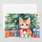 Vrolijk Kerstfeest Waterverf Oranje Kitten Feestdagenkaart (Voorkant / Achterkant)