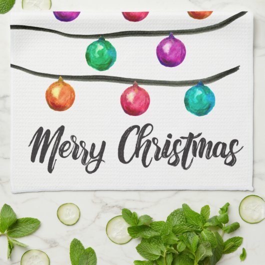 Vrolijk kerstfeest, Waterverf Ornament Theedoek (Gevouwen)