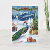 Vrolijk Kerstfeest Waterverf Pauw Kerst Kaart (Voorkant)