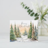 Vrolijk Kerstfeest Waterverf Pijnbomen Nota Kaart (Staand voorkant)