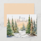 Vrolijk Kerstfeest Waterverf Pijnbomen Nota Kaart (Voorkant / Achterkant)