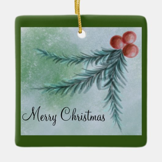 Vrolijk kerstfeest Waterverf Pine Bough Ornament (Voorkant)