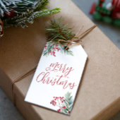 Vrolijk Kerstfeest Waterverf Pine en bessen Cadeaulabel