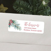 Vrolijk Kerstfeest Waterverf Pine en bessen Etiket