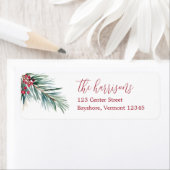 Vrolijk Kerstfeest Waterverf Pine en bessen Etiket (Insitu)