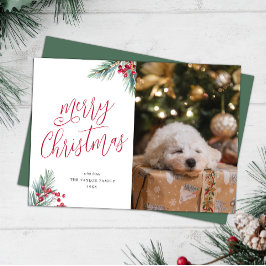 Vrolijk Kerstfeest Waterverf Pine en bessen Feestdagenkaart