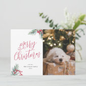 Vrolijk Kerstfeest Waterverf Pine en bessen Feestdagenkaart (Staand voorkant)