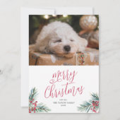 Vrolijk Kerstfeest Waterverf Pine en bessen Feestdagenkaart (Voorkant)