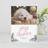 Vrolijk Kerstfeest Waterverf Pine en bessen Feestdagenkaart (Staand voorkant)