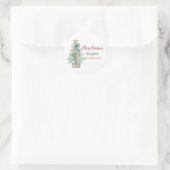 Vrolijk kerstfeest, Waterverf Pine Tree,Star Ronde Sticker (Tas)