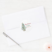 Vrolijk kerstfeest, Waterverf Pine Tree,Star Ronde Sticker (Envelop)