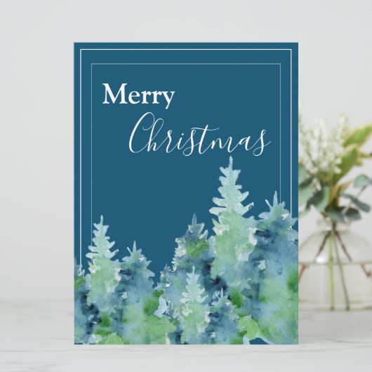 Vrolijk kerstfeest Waterverf Pine Trees Holiday Ca (Staand voorkant)