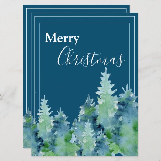 Vrolijk kerstfeest Waterverf Pine Trees Holiday Ca (Voorkant / Achterkant)
