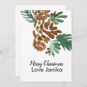 Vrolijk kerstfeest Waterverf Pinecones Feestdagenkaart (Voorkant / Achterkant)