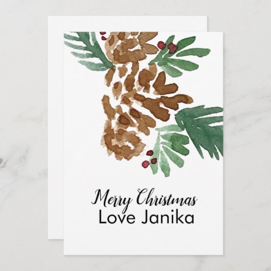 Vrolijk kerstfeest Waterverf Pinecones Feestdagenkaart (Voorkant / Achterkant)