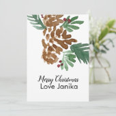 Vrolijk kerstfeest Waterverf Pinecones Feestdagenkaart (Staand voorkant)