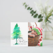 Vrolijk kerstfeest, Waterverf Pinetree, foto Feestdagenkaart (Staand voorkant)