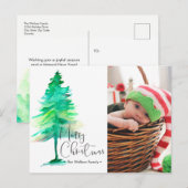 Vrolijk kerstfeest, Waterverf Pinetree, foto Feestdagenkaart (Voorkant / Achterkant)